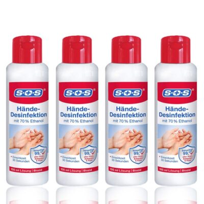 4x SOS Hände Desinfektion 100 ml = 400 ml