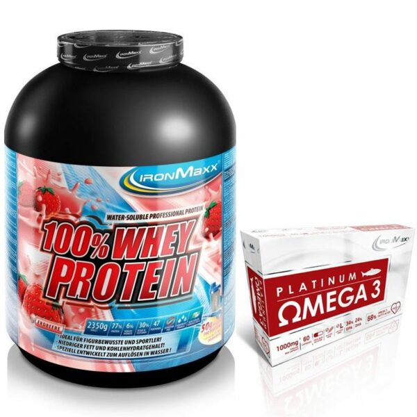 IronMaxx 100% Whey Protein 2350g Latte Macchiato + Platinum Omega 3 - 60 Kapseln