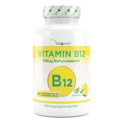 Vit4ever Vitamin B12 1000 mcg - Aktives B12 Methylcobalamin - 365 Lutschtabletten Zitrone