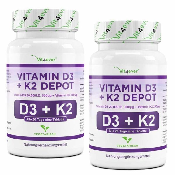 Vit4ever Vitamin D3 20.000 I.E. 500 µg + K2 200 µg 180 Tabletten 2er Set