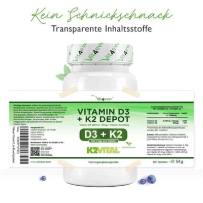 Vit4ever Vitamin D3 5000 I.E. 125 µg + K2 100 µg 365 Tabletten