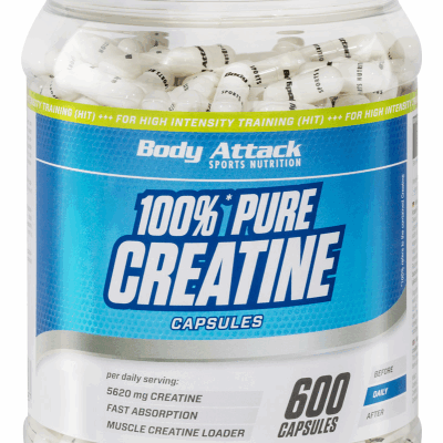Body Attack 100% Pure Creatine, 600 Caps
