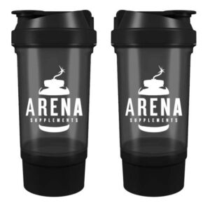 Arena Supplements Shaker Schwarz mit Fach, 500 ml