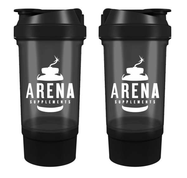 Arena Supplements Shaker Schwarz mit Fach, 500 ml