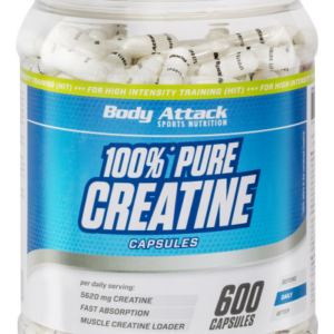 Body Attack 100% Pure Creatine, 600 Caps