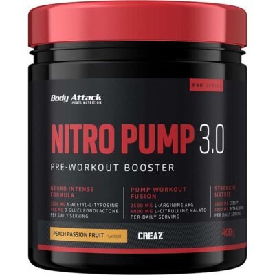 MHD 02/2025 Body Attack Nitro Pump 3.0 400g Pfirsich Passionsfrucht