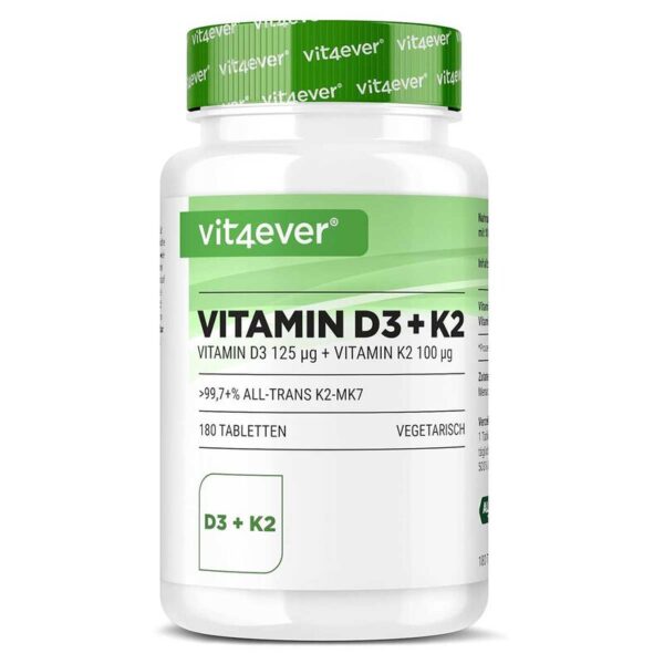 Vit4ever Vitamin D3 5000 I.E. + Vitamin K2 100 ?g 180 Tabletten