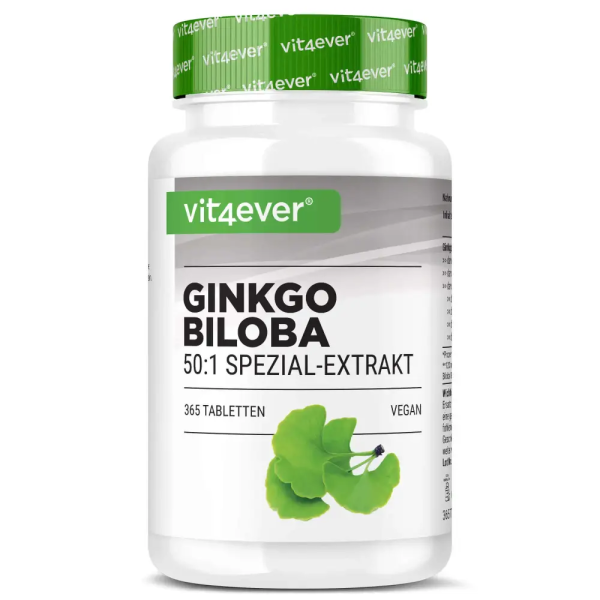 Vit4ever Ginkgo Biloba 6000 mg - Ginkgo Spezial Extrakt, 365 Tabletten