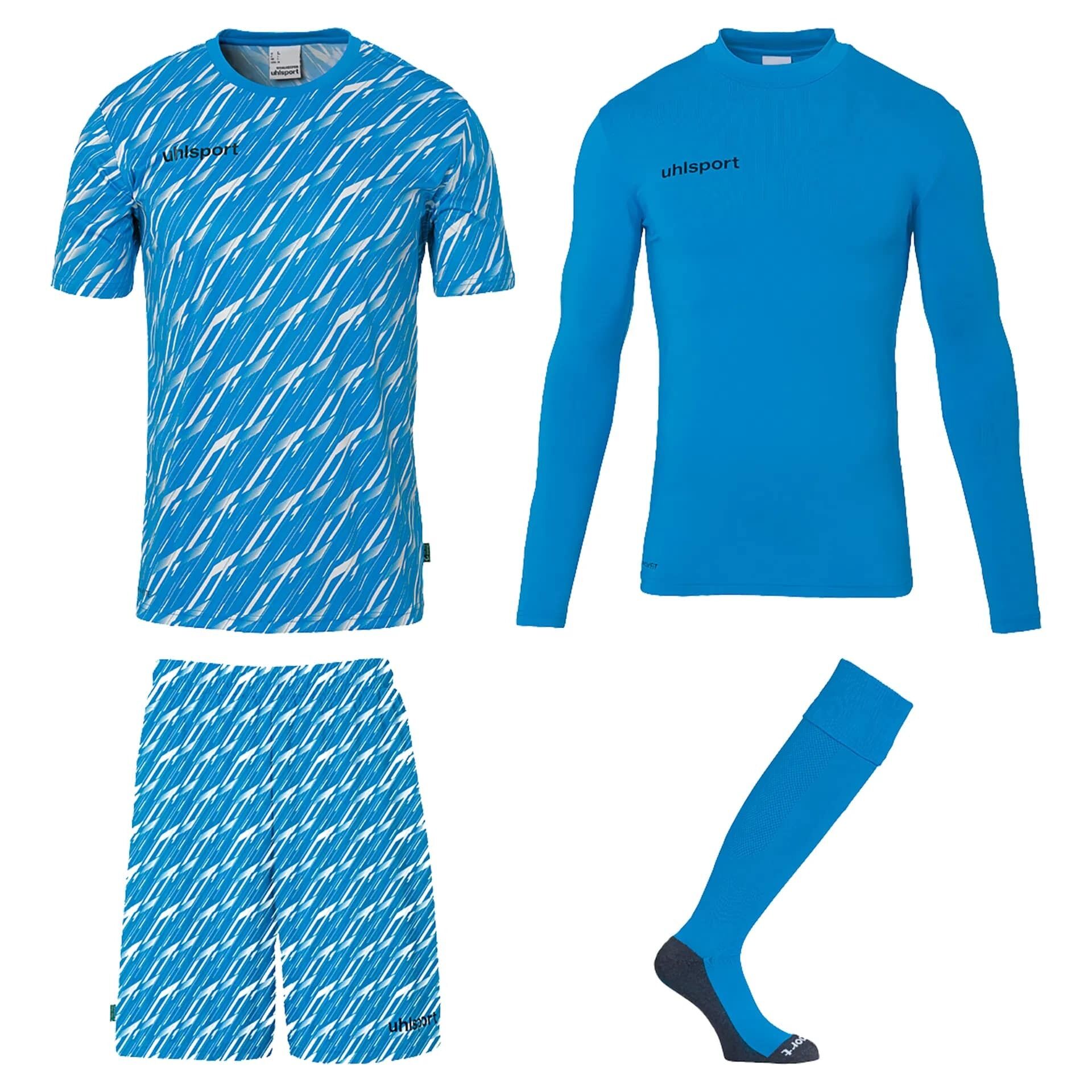 Uhlsport Progressive Torwart Set Kinder kurzarm cyan/weiß 128
