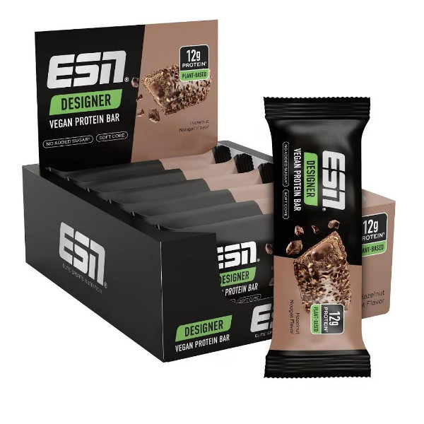 ESN Designer Vegan Bar, 12x55g im Karton Hazelnut Nougat (MHD: 17/10/25)