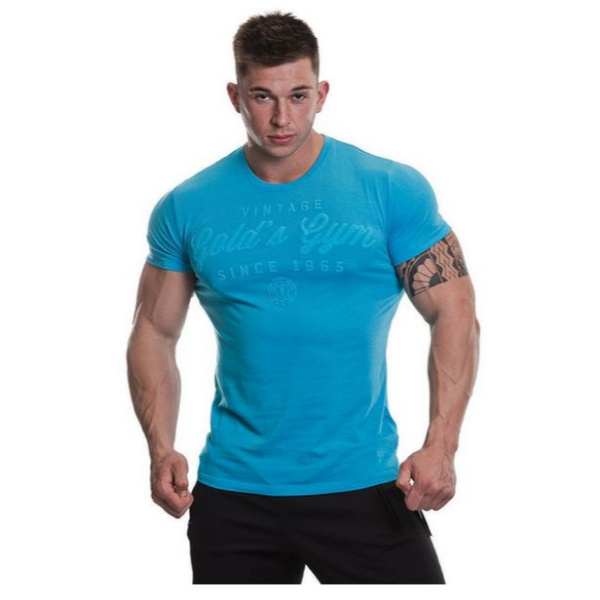 Golds Gym Vintage Embossed T-Shirt, Blue S