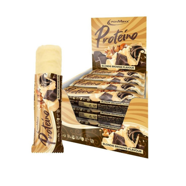 IronMaxx Proteino High Protein Waffelriegel Blondie Brownie 12 x 30g Riegel (Karton)