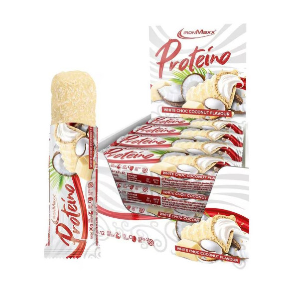 IronMaxx Proteino High Protein Waffelriegel White Choc Coconut 12 x 30g Riegel (Karton)