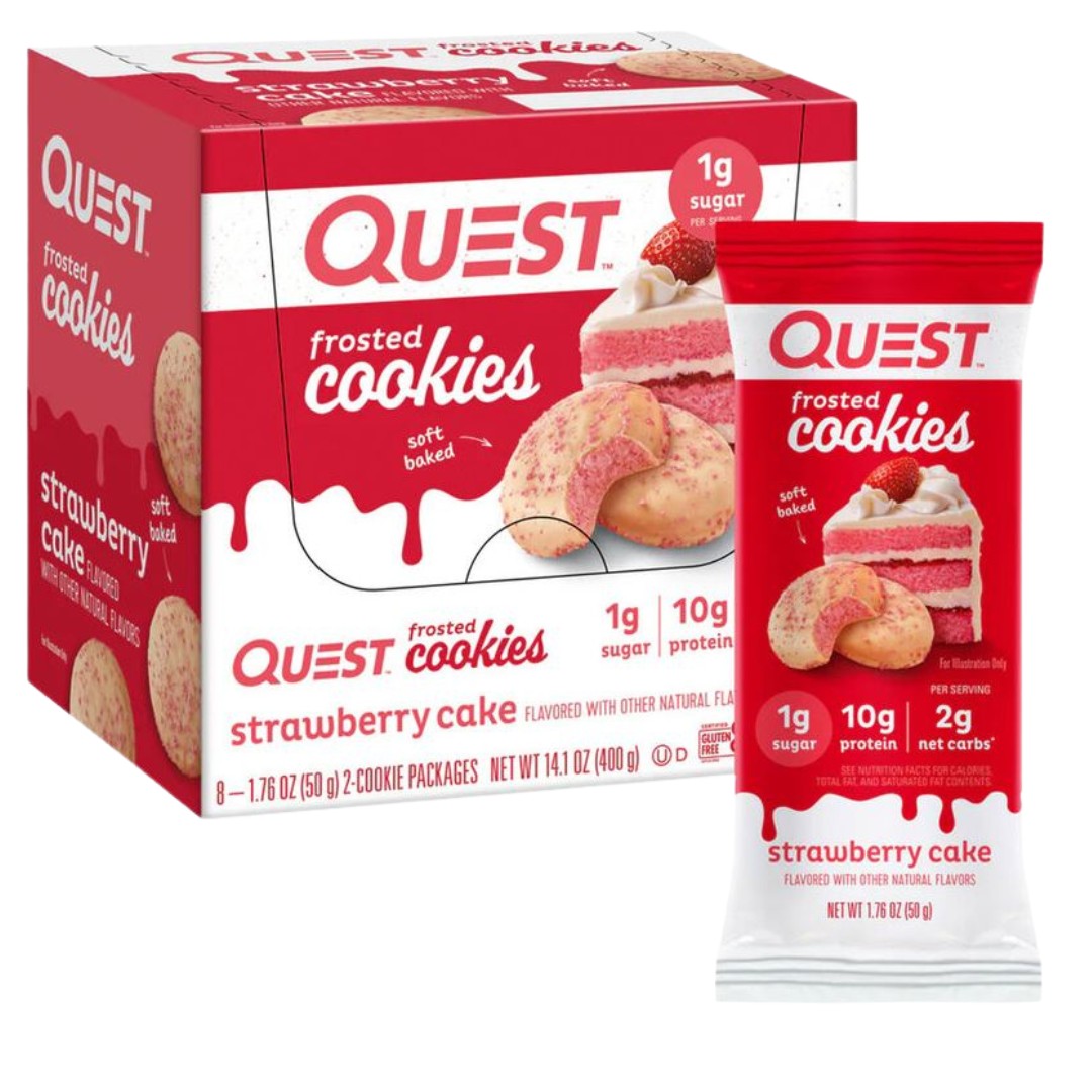 Quest Nutrition Frosted Cookies - 8x25g im Karton Strawberry Cake (MHD: 17/03/26)
