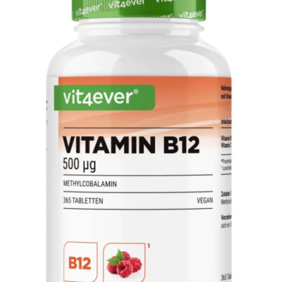 Vit4ever B12 500 mcg - Aktives B12 Methylcobalamin - Himbeergeschmack, 365 Lutschtabletten