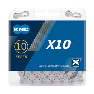 KMC Fahrrad Kette X10 Kompatibilität: 10-fach | SB-Verpackung | grau | 114 Glieder