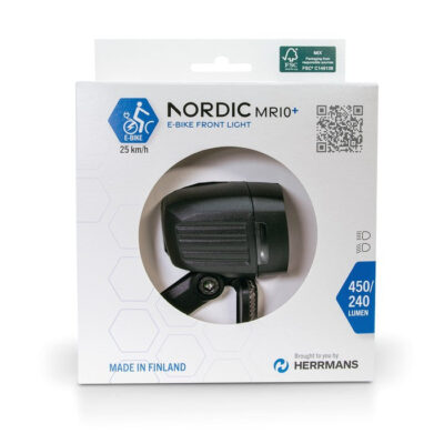 Herrmans Nordic MR10 Plus E, schwarz, mit Halter LED-E-Bike-Scheinwerfer HERRMANS