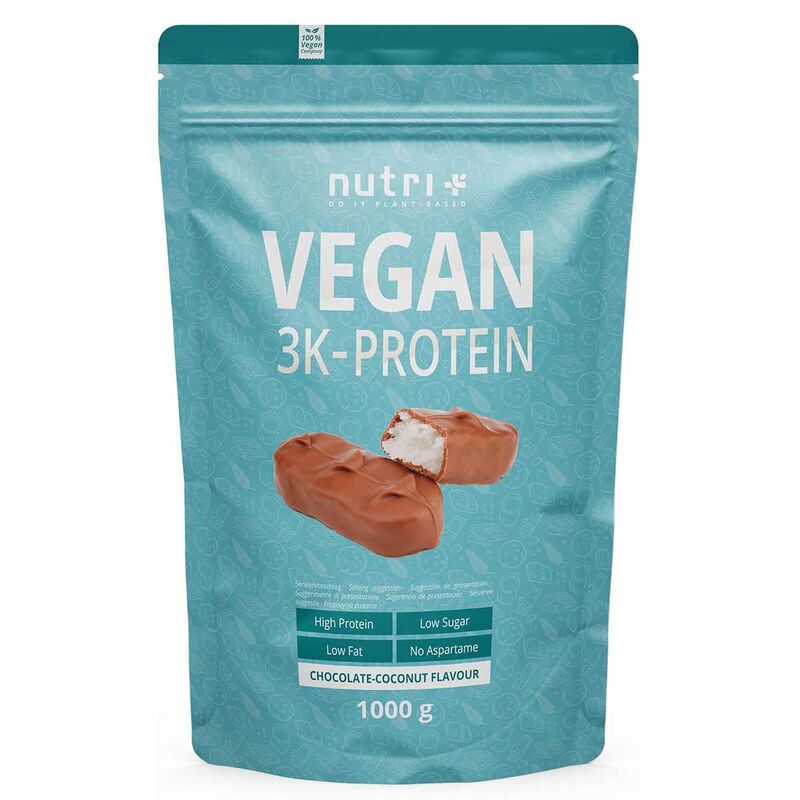 Nutri+ Vegan 3K Protein 1000g Schokolade-Kokosnuss