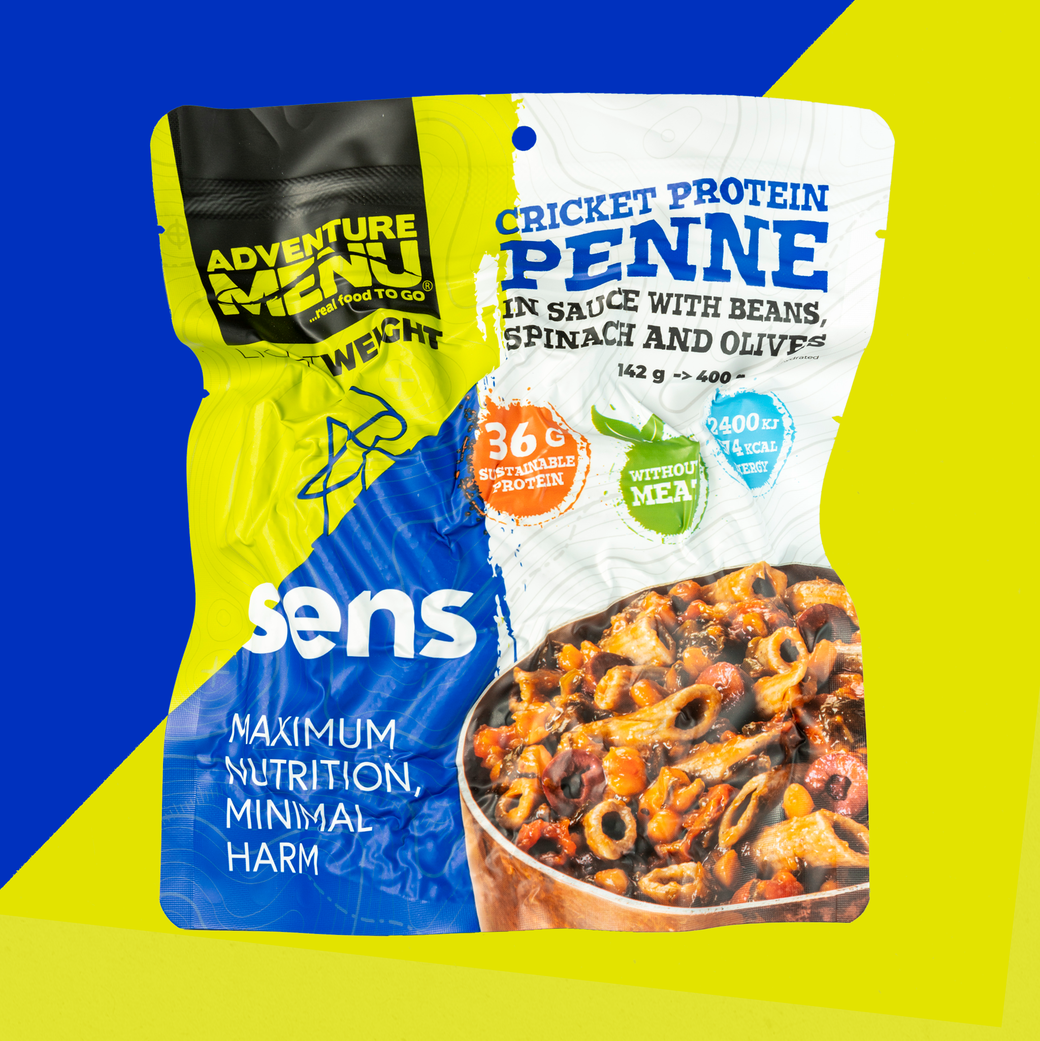 SENS Vakuumgetrocknete Mahlzeit mit Penne aus Grillenprotein -