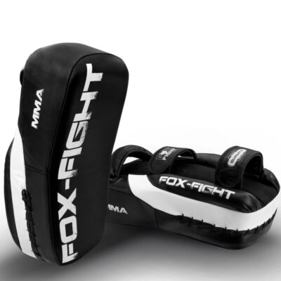 FOX-FIGHT 1 Paar MMA Schlagpolster Schlagpratze aus echtem Leder 38 x 19 x 14 schwarz / weiss