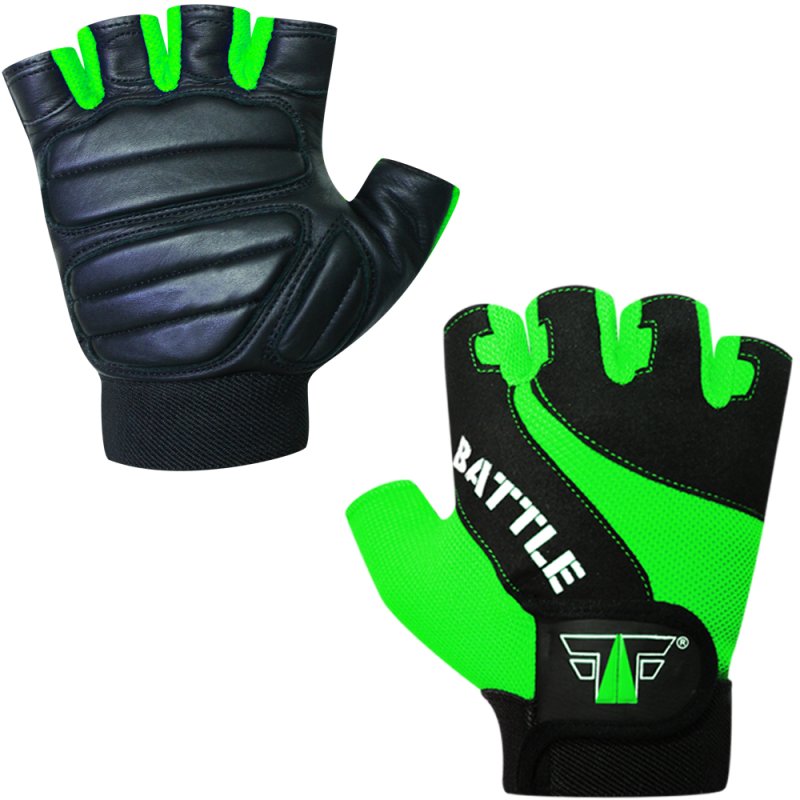 FOX-FIGHT BATTLE GREEN Fitness- Kraftsporthandschuhe aus echtem Leder