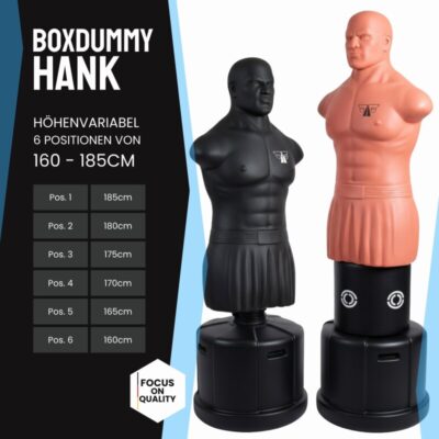 FOX-FIGHT Hank Box Dummy Boxdummy Standboxsack Boxpuppe Höhenverstellbar 160-185cm schwarz inkl. Lowkick-Polster