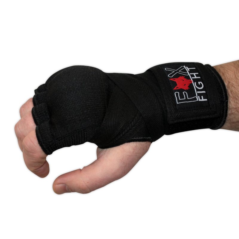 FOX-FIGHT Innenhandschuhe Innenbandagen elastisch mit einer Gel Polsterung und Handgelenkbandagen S/M - schwarz