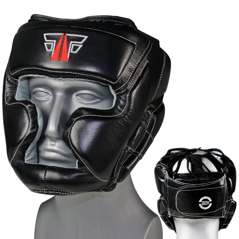 FOX-FIGHT MMA Full Face Kopfschutz aus PU Leder L / XL - schwarz / weiss