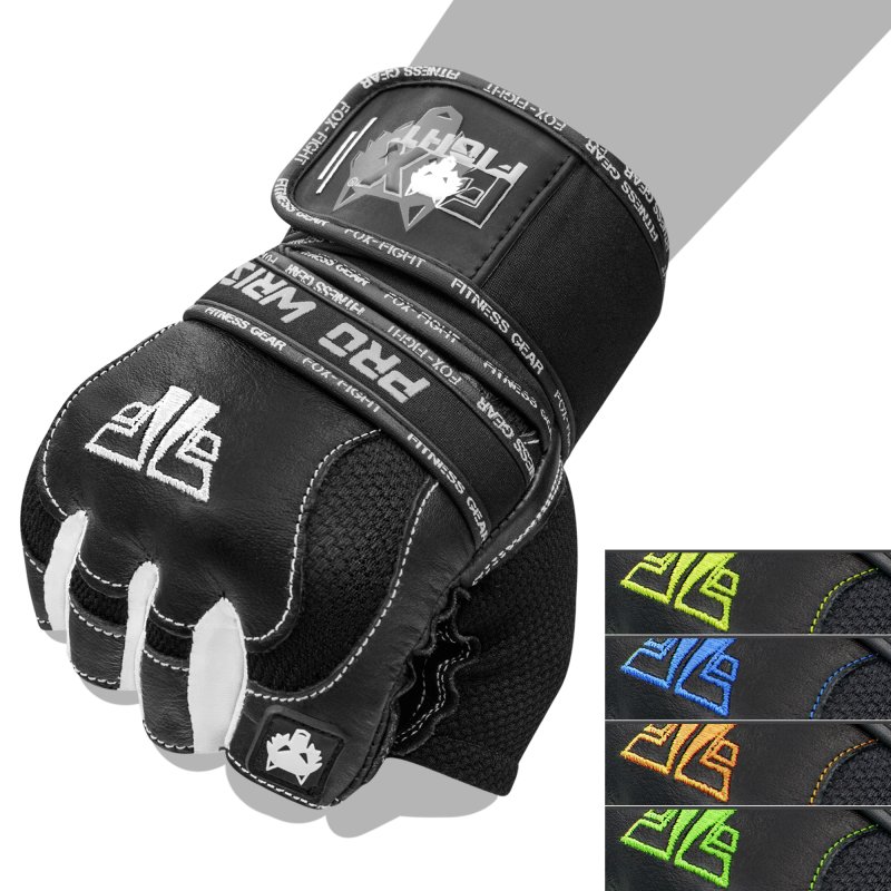 FOX-FIGHT PRO WRIST BLACK Fitness- Kraftsporthandschuhe aus echtem Leder M - black