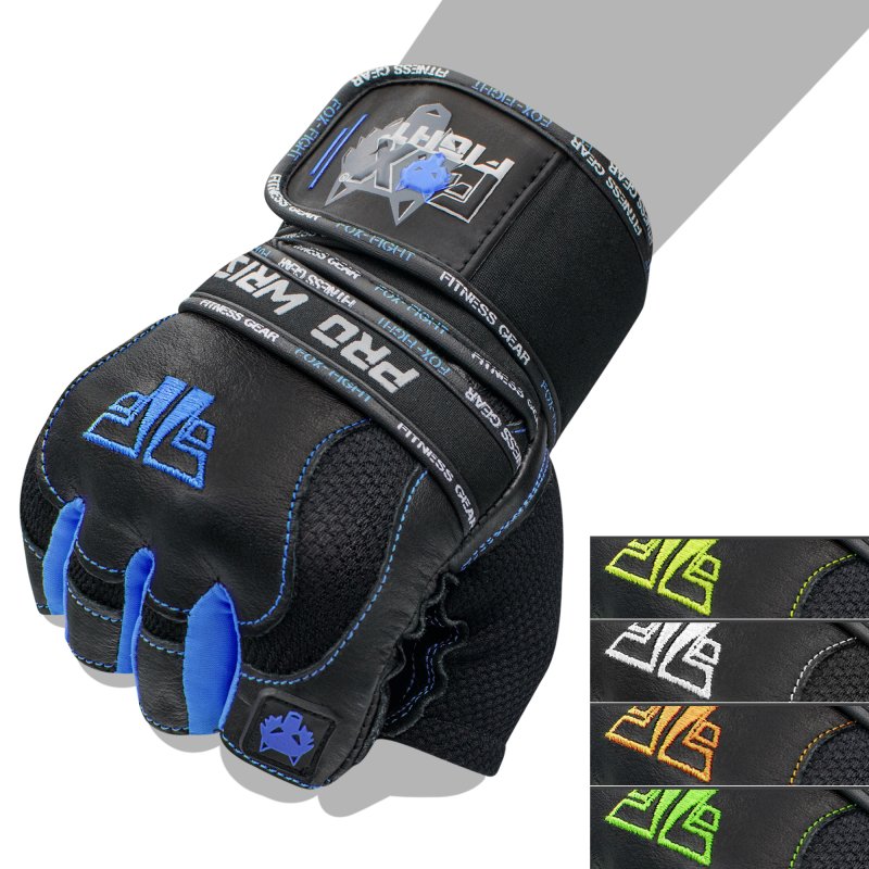 FOX-FIGHT PRO WRIST BLUE Fitness- Kraftsporthandschuhe aus echtem Leder M - blue