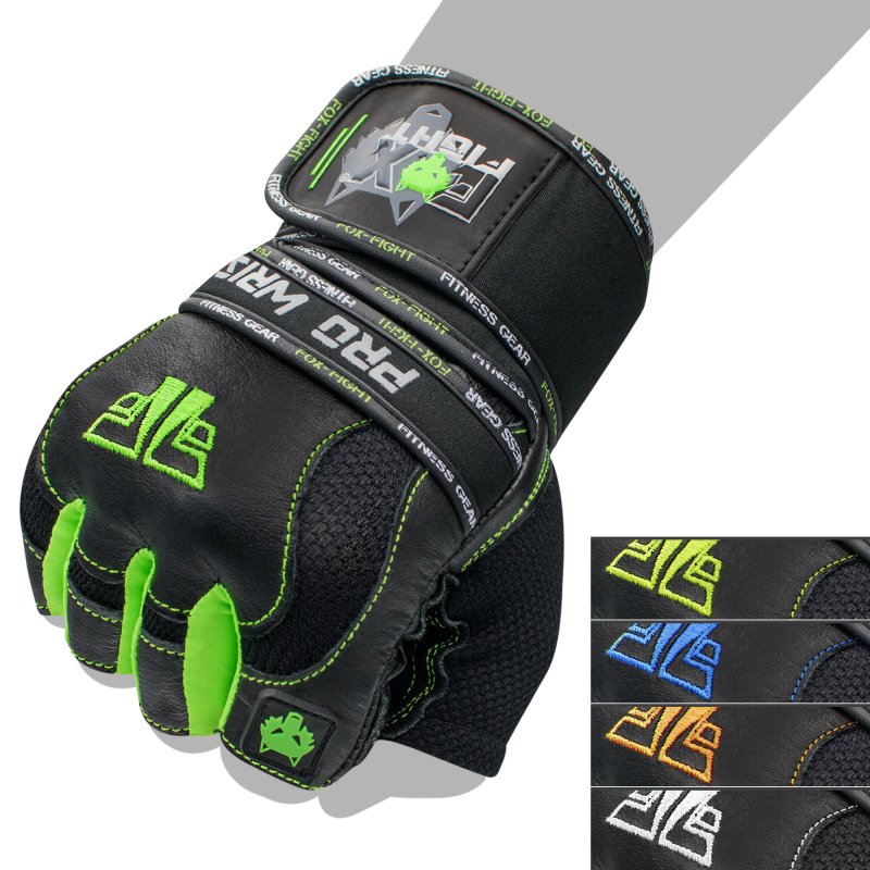 FOX-FIGHT PRO WRIST GREEN Fitness- Kraftsporthandschuhe aus echtem Leder M - green