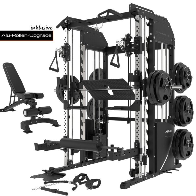 XPLON Tower6 Kraftstation Multipresse Klimmzugstation inkl. 180kg Steckgewichte Ø30mm / 50mm | Übersetzungsverhältnis 2:1 & 1:1