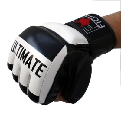B-WARE FOX-FIGHT ULTIMATE MMA Handschuhe aus echtem Leder S - schwarz / weiss