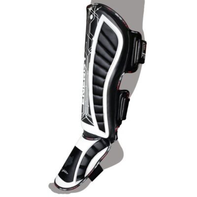 FOX-FIGHT 1 Paar ENERGY Spann- Schienbeinschutz aus PU Leder M schwarz / weiss