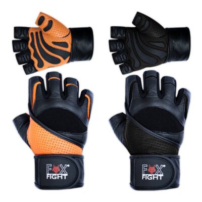 FOX-FIGHT PROFESSIONAL Fitness- Kraftsporthandschuhe aus echtem Leder L - schwarz / orange