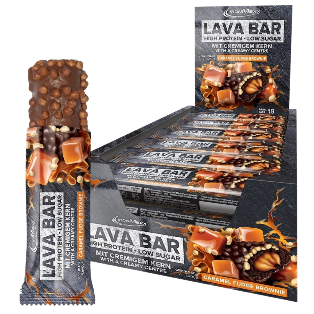 IronMaxx Lava Bar - 18 x 40g Riegel im Karton (MHD-Ware) Caramel Fudge Brownie (MHD: 30/06/2026)