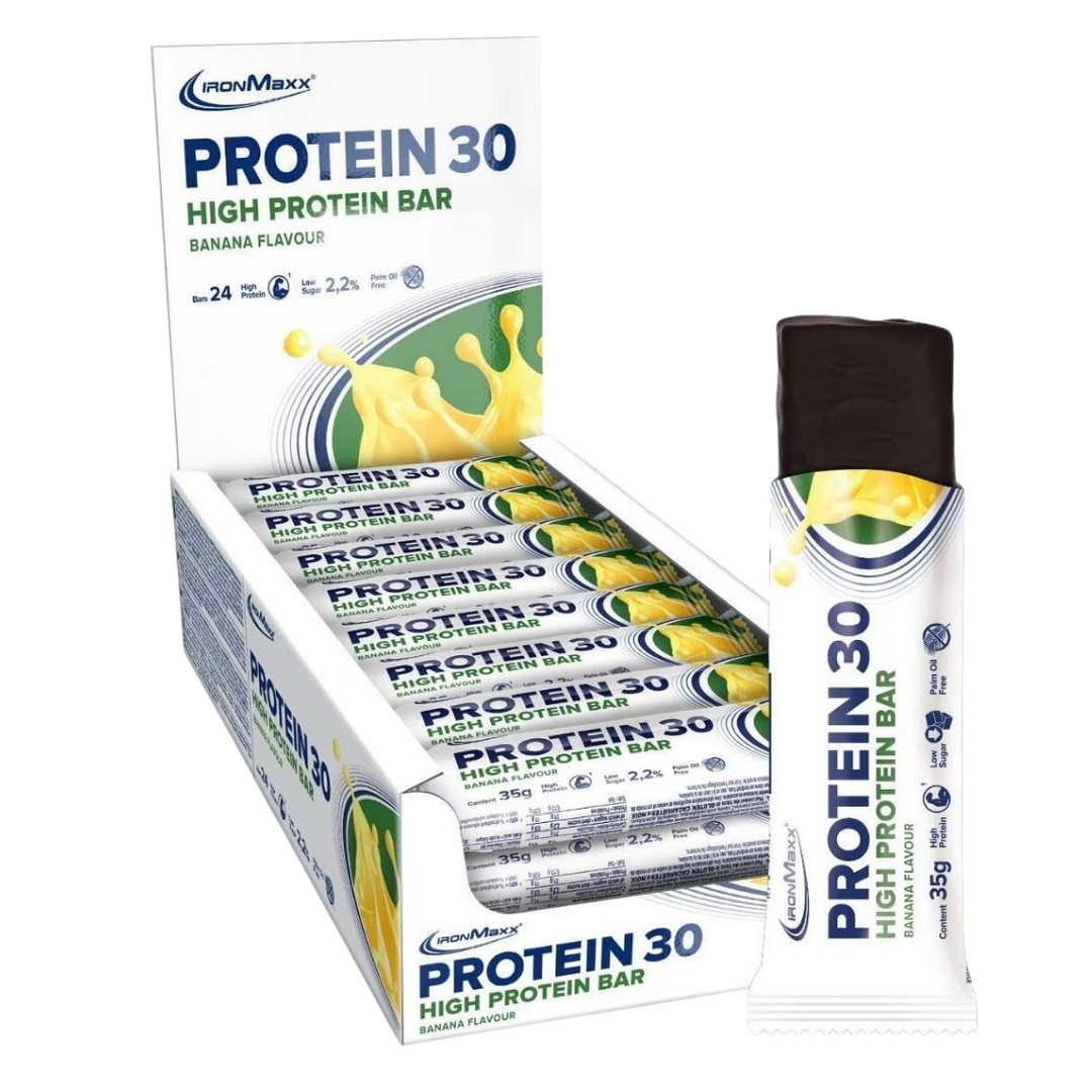 IronMaxx Protein 30 High Protein Bar – 24 x 35g Riegel im Karton (MHD-Ware) Banane (MHD: 31/05/2026)