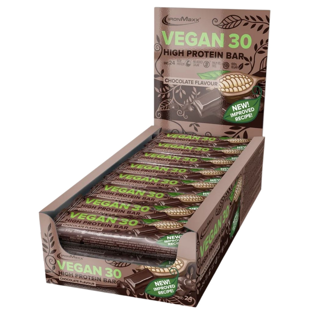 IronMaxx Vegan 30 High Protein Bar - 24 x 35g Riegel im Karton Chocolate (MHD: 30/04/2026)