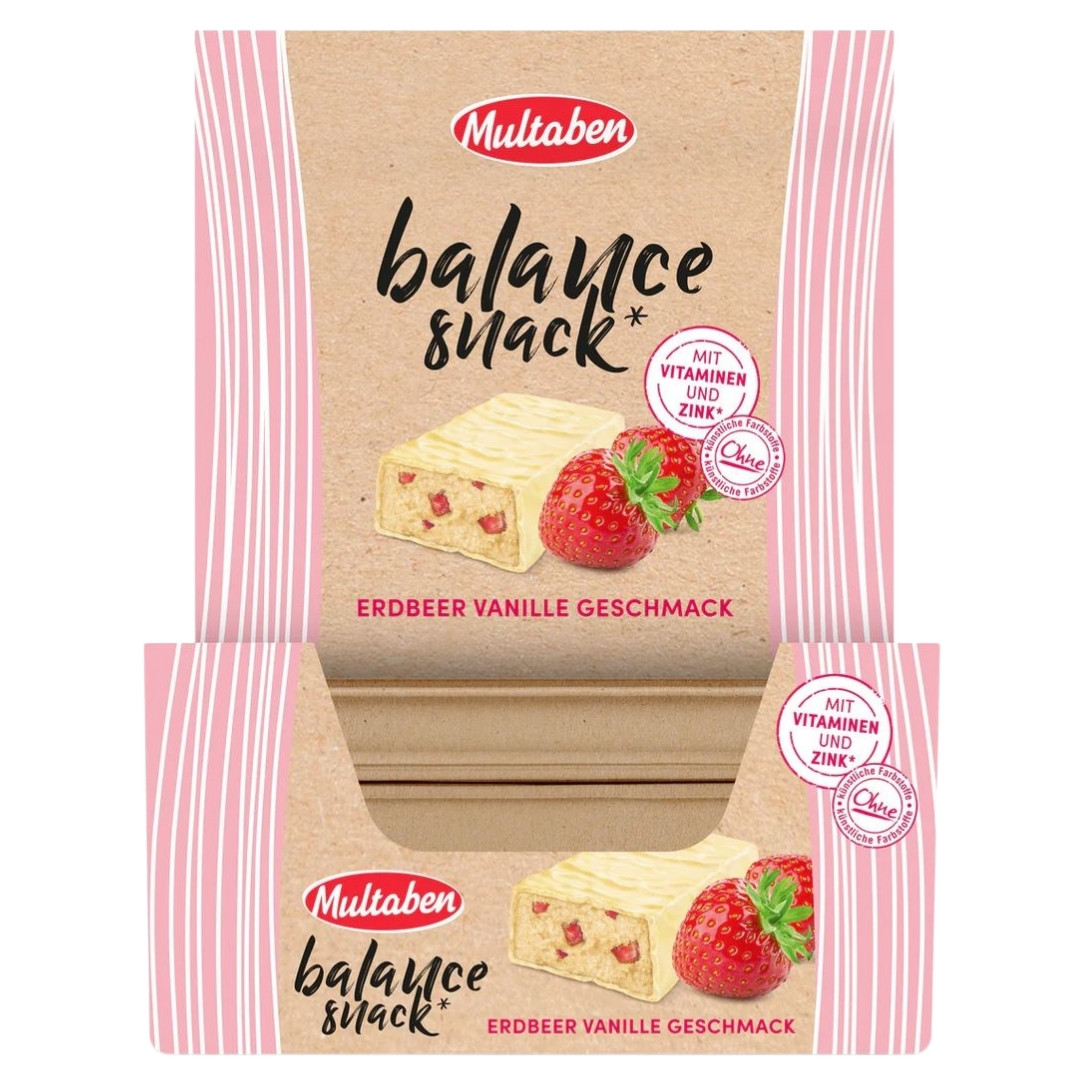 Multaben Balance Snack - 18x38g Riegel im Karton (MHD-Ware) Erdbeer Vanille (MHD: 07/07/2026)