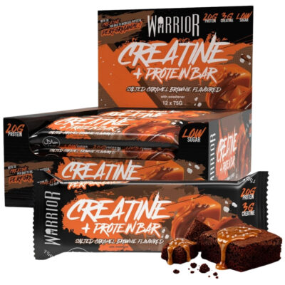 Warrior Creatine + Protein Bar - 12x75g Riegel im Karton (MHD-Ware) Salted Caramel Brownie (MHD: 30/07/2026)